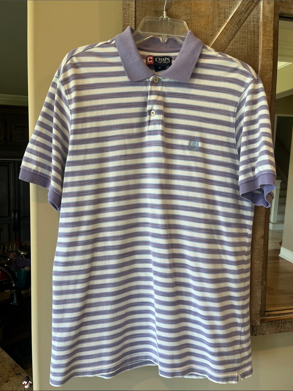 Chaps Lavender and White Striped Polo Men’s  Medium